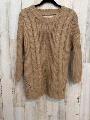 Tan Cable Knit Cutout Back Sweater Tunic Open Knit Size 11-13 thumbnail 2
