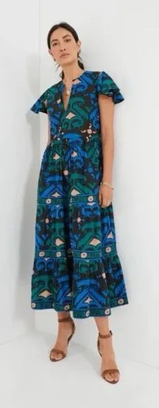 Oliphant Uzbek V-neck maxi dress geometric pattern women's size large thumbnail 1