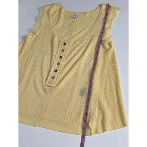 POL Yellow Textured Lace Trim Sleeveless Tank Top Size Small thumbnail 7