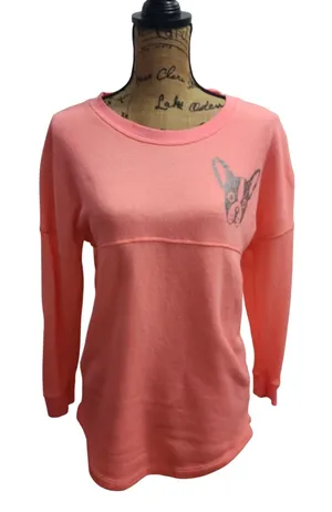 Rampage Pullover Sweatshirt‎ Dog Graphic Bonjour Coral Pink Comfy Medium thumbnail 1