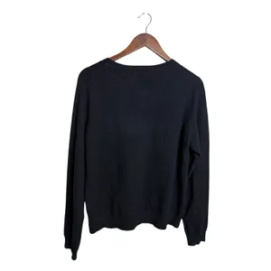 Boden 100% Cashmere Crewneck Sweater Womans L Black Green Trim Ribbed Edges thumbnail 2