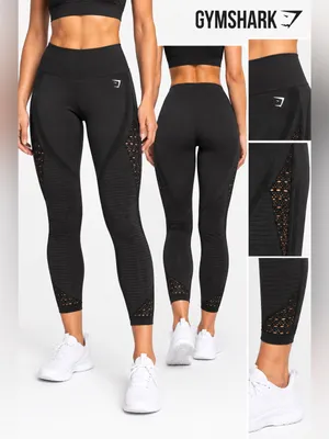 Gymshark Black Seamless 7/8 Leggings Cutout Mesh Ribbed High Waist XS thumbnail 2