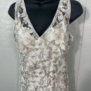 Adrienna Papell Off White Lace Overlay Sleeveless Dress Size 4 NWOT thumbnail 5