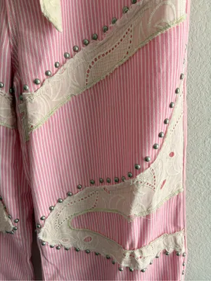 Everyday chic Blossom Pink Striped Wide Leg Lace Patchwork Size M thumbnail 3
