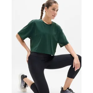 New Athleta S Ultimate Lasercut Crop Tee Pine Green Small thumbnail 4