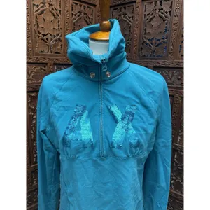 Armani Exchange‎ Pullover Sweatshirt Womens XL Turquoise Blue Good Sequin Logo thumbnail 2