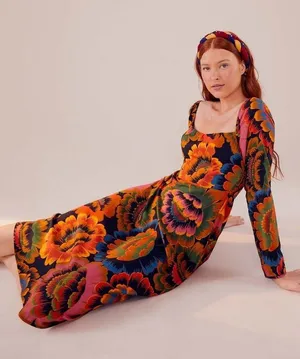 Farm Rio Colorful Flowers Midi Dress M thumbnail 1