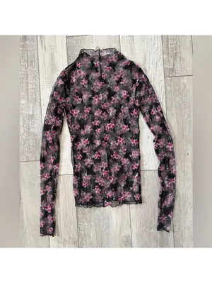 Free People Lady Lux Lace Feminine Layering Top Black & Pink Floral size small thumbnail 6