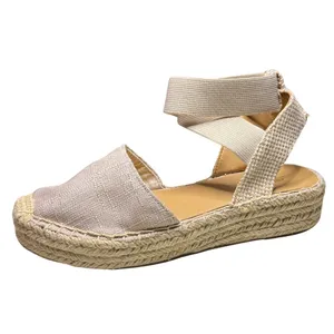 Soda Espadrille Platform Sandals Ankle Wrap Beige Linen + Hemp Size 8 thumbnail 4