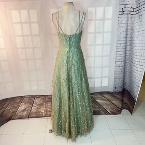 TLC Say Yes to the Prom Green Gold Sequin Glitter Sleeveless Ball Gown Size 9 thumbnail 5