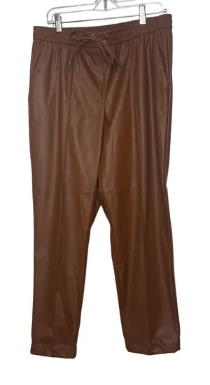 Nine West Brown Faux Leather Pull On Pant Size Large New MSRP $54 thumbnail 1