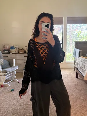 Zara Black Open-Knit Scoop Neck Sweater thumbnail 4