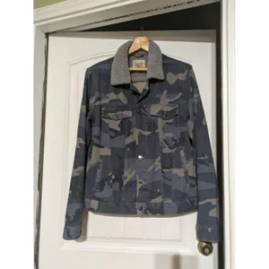 American Vintage Mens Camo Pockets Long Sleeve Collared Trucker Jacket Size L thumbnail 2