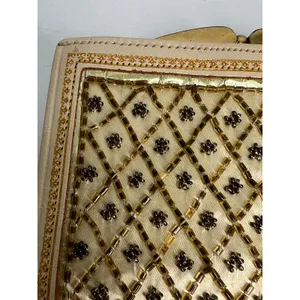 vintage Mid Century 50'-60 beaded evening clutch bag Wallet Coin Purse Gold thumbnail 4