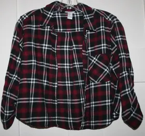 Forever 21 Burgundy and Navy Plaid Cropped Flannel thumbnail 4