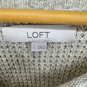 Loft Sweater Women's L Beige Marled Pullover Round Neck Rolled Hem Oversized thumbnail 3