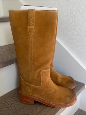 Free People Blaze Pull On Riding Boot in Toffee Suede thumbnail 5