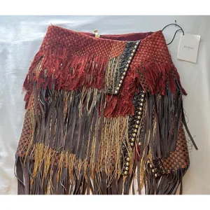 Balmain F17 Runway Skirt Brown Tribal Lamb Leather Fringe Brass Kendall Jenner thumbnail 7