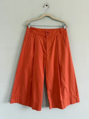 Anthropologie High Rise Wide Leg Culotte Pants Orange Pleated‎ Cropped Trousers thumbnail 4