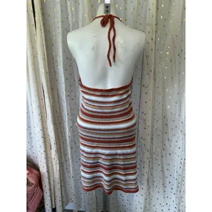 Cotton On Twiggy Knit Halter Multi Color Striped Crochet Sweater Mini Dress M thumbnail 3