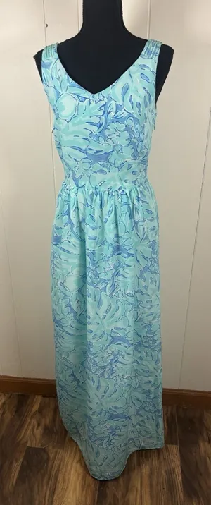 Vineyard Vines Capri Blue Floral Sleeveless‎ V-Neck Maxi Dress 0 thumbnail 1