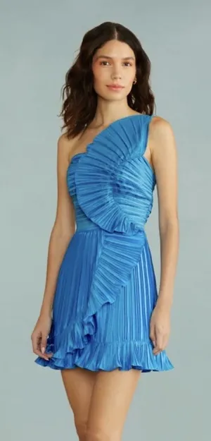 Amur Kelce Cobalt Blue Pleated Flounce Mini Dress thumbnail 1