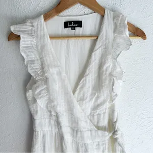 Lulus Something to See White Striped Ruffled Wrap Midi Dress XS thumbnail 4