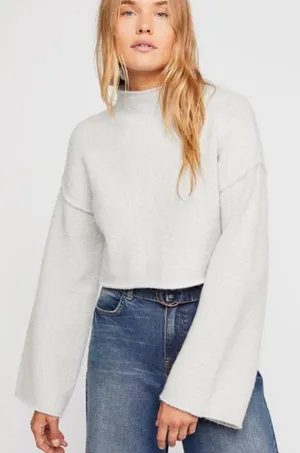 Free People Lost in A Forest Sweater Heather Light Gray Cropped Mock Neck XS thumbnail 1