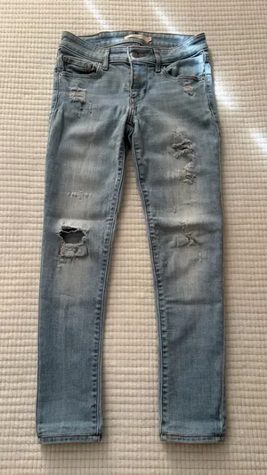 Levi's Light Blue Distressed Skinny Jeans Size 24 thumbnail 1