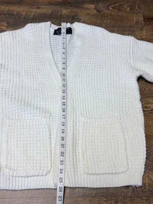 POL Chunky Knit Open Front Cardigan Sweater Womens Large Ivory Cream 3/4 Sleeves thumbnail 4