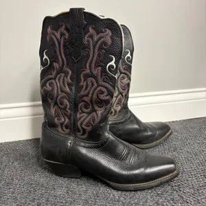 Justin womens Black Leather Western Cowboy Boots Embroidered L2910 Size 10 B thumbnail 2
