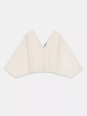 Zara NWT SET Cream V-Neck Balloon Sleeve Top & Skirt thumbnail 14
