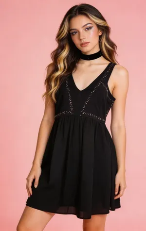 Vintage Abercrombie & Fitch Mini Dress Womens XS Black Beaded Y2K thumbnail 1