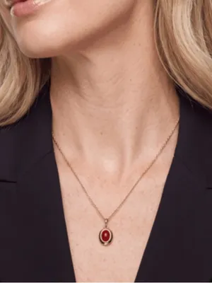 Leeada Oval Gemstone Pendant Necklace Gold Tone Burgundy Stone LEE-FA-002 NEW thumbnail 2