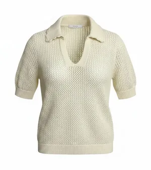 41 Hawthorn Womens Ecru Open Knit Cotton Polo Sweater Short Sleeve XS NEW thumbnail 1