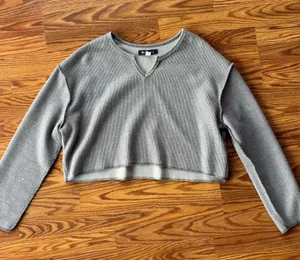 Urban Outfitters Grey Long Sleeve Crop Top thumbnail 1