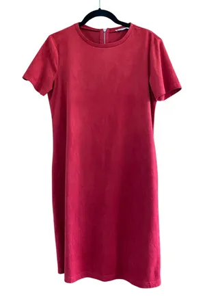 Zara Faux Suede Red Short Sleeve Dress Size Medium thumbnail 1