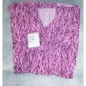 Cupshe‎ NWT Abstract Leaf Print Maxi Dress Maroon Pink V-Neck BeacH XL Boho thumbnail 5
