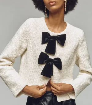 Avec Les Filles Ivory Cream Black Bow Cardigan Blazer NWT thumbnail 1