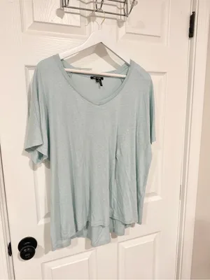NIC+ZOE Aqua Blue Linen Blend Relaxed Coastal V Neck Plus Size Top Tunic XXL thumbnail 6