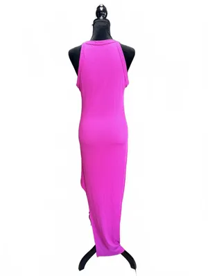 SHEIN Pink Ruched Bodycon Midi Dress Sleeveless Side Slit Sexy Party XL Hot Pink thumbnail 2