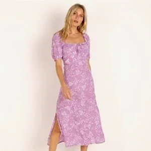 Faithfull the Brand Women's Purple Midi Dress Sz 4 Cottagecore Glam Dainty thumbnail 10
