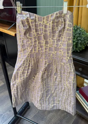 American Eagle Outfitters Lavender Strapless Dress with Gold Pattern thumbnail 1