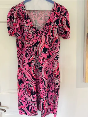 Lilly Pulitzer Aleece Short Sleeved Dress in Low Tide Navy Med EUC thumbnail 4