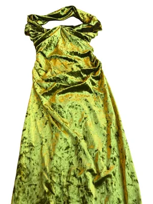 Zara Bold Green Strapless Crushed Velvet Dress Neck Strap Midi Size Medium Women thumbnail 5