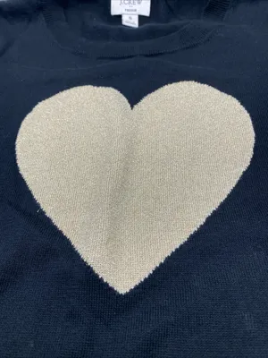 J. Crew Black Sweater Gold Heart Long Sleeve Pullover Sweater Teddie Small thumbnail 2