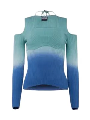 Versace Jeans Couture Cold Shoulder Ombré Rib Knit tie Top Women’s XS Designer thumbnail 1