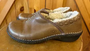 Ugg Womens Brown Leather Sheepskin Slip On Fur Trim Size 7 thumbnail 1