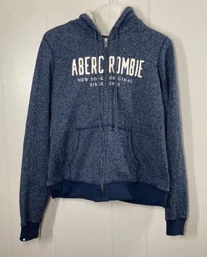 Abercrombie & Fitch Sherpa Lined Zip Hoodie Blue Logo Jacket Size L thumbnail 1
