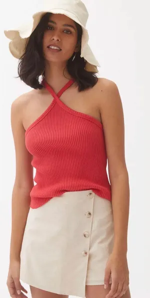 Anthropologie Ribbed Red Halter Tank thumbnail 3